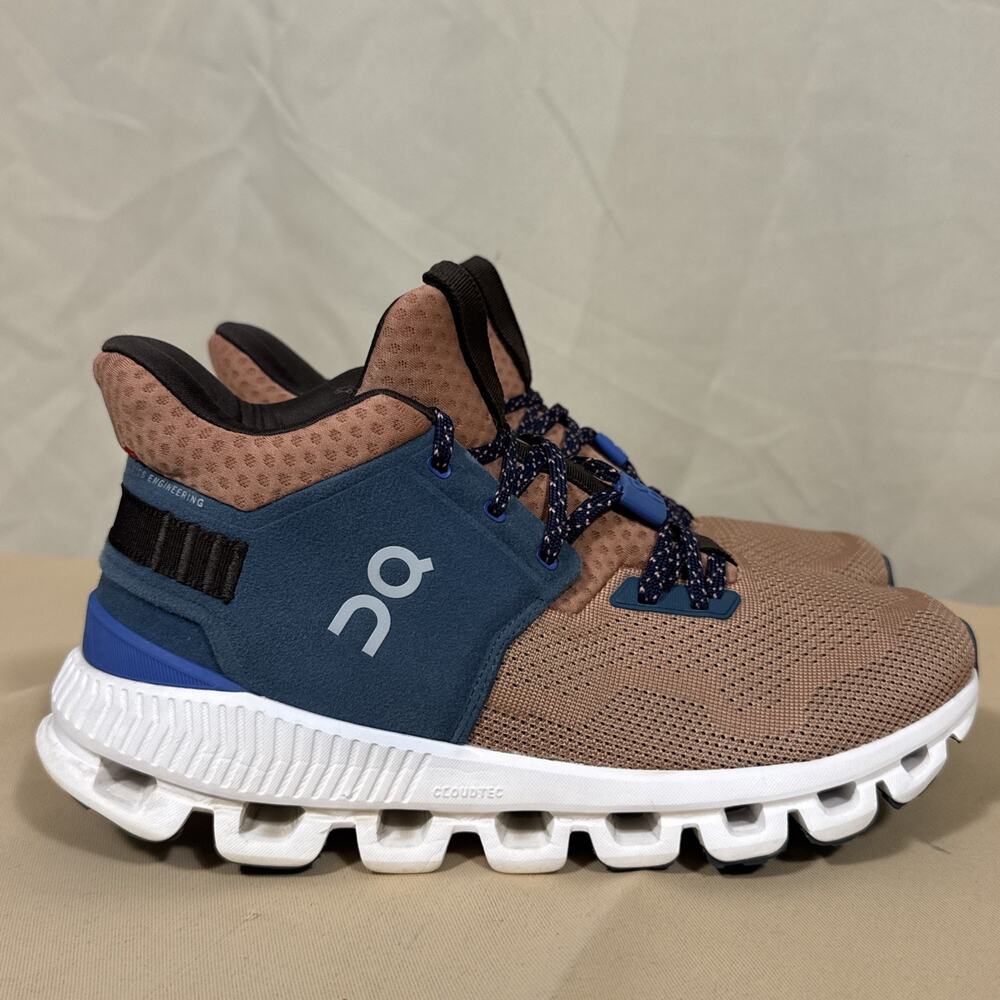 On Running Cloud Hi Womens 8 Brown Blue CloudTec Sneakers Gorpcore Athletic Shoe